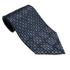 Silk Tie Mens Necktie Tong Tied by Tom McLellon Black Blue Geometric 56x4 Inches